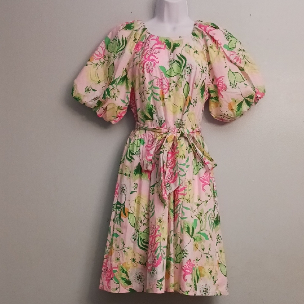 Lilly Pulitzer Knoxlie size 6 women's elbow puff sleeve pink multi floral dress.